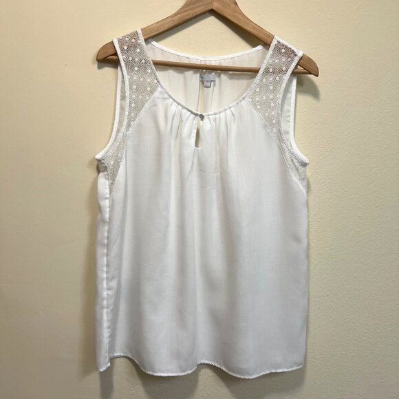 GAP White Crochet Sleeveless Keyhole Tunic Tank Top Size Large - Picture 8 of 9